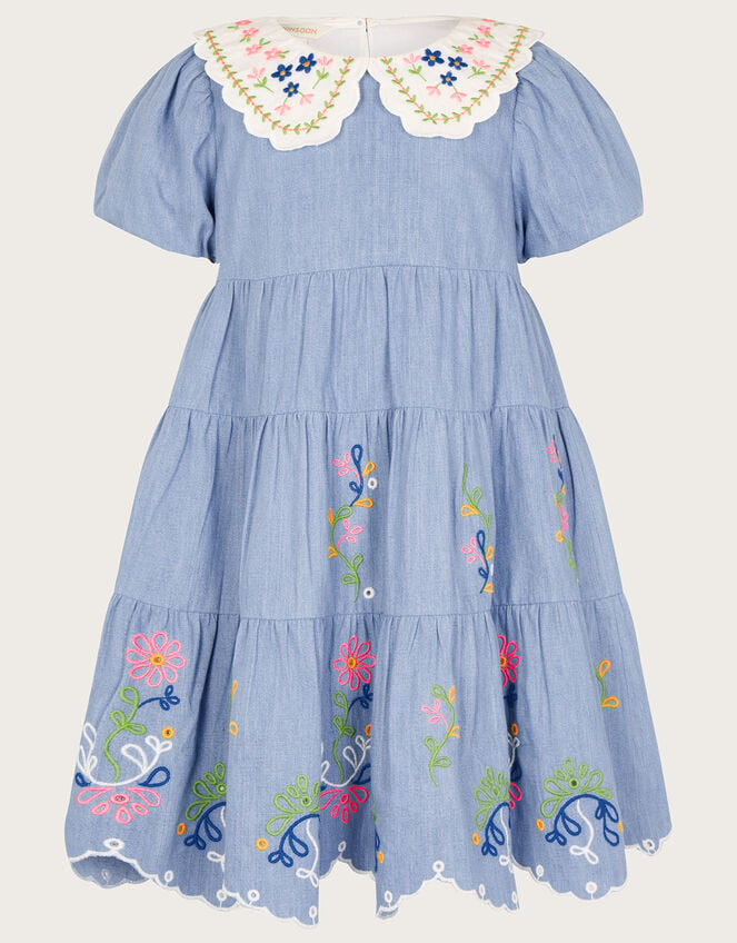 Monsoon Boutique chambray embroidered collar dress blue